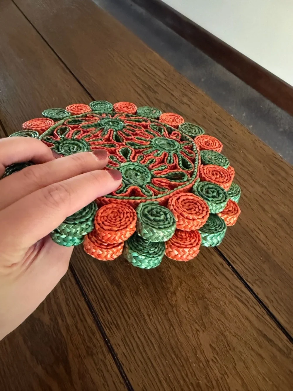 Vintage Woven Raffia Hot Pad Pot Holder Trivet Flower Set Of 2